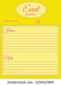 Event Planner Template. Minimalistic notebook page design. Vector illustration

