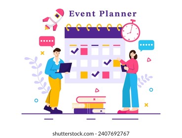 Event Planner Vector Illustration with Planning Schedule, Time Management, Business Agenda and Calendar Concept in Flat Cartoon Background