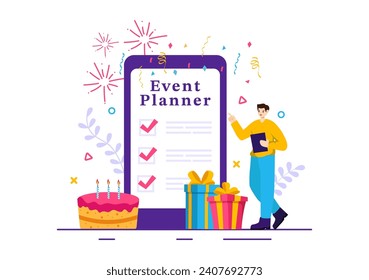 Event Planner Vector Illustration with Planning Schedule, Time Management, Business Agenda and Calendar Concept in Flat Cartoon Background