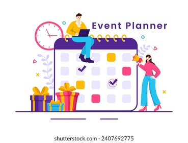 Event Planner Vector Illustration with Planning Schedule, Time Management, Business Agenda and Calendar Concept in Flat Cartoon Background