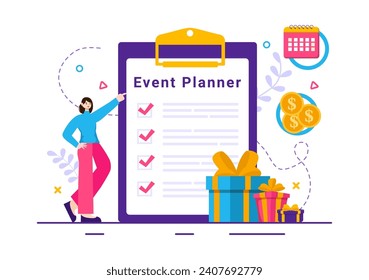 Event Planner Vector Illustration with Planning Schedule, Time Management, Business Agenda and Calendar Concept in Flat Cartoon Background