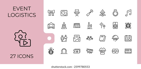 Event Planning icon pack. Containing planning, plan, conference, celebration, birthday, art and more. Minimal icons collection. Event modern icon set. Editable vector illustration.