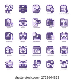 Paquete de iconos de planificación de eventos para su Sitio web, móvil, presentación y diseño de logotipo. Línea de iconos de planificación de eventos diseño de color básico. Ilustración gráfica de Vector y trazo editable.
