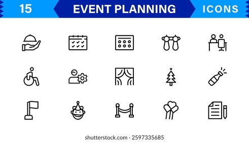 Event Planning Icon Set. High-Quality Icons for Event Organization, Management, Scheduling, and Party Planning Solutions