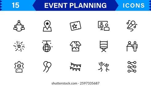 Event Planning Icon Set. High-Quality Icons for Event Organization, Management, Scheduling, and Party Planning Solutions