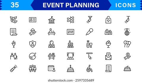 Event Planning Icon Set. High-Quality Icons for Event Organization, Management, Scheduling, and Party Planning Solutions