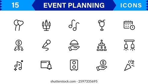 Event Planning Icon Set. High-Quality Icons for Event Organization, Management, Scheduling, and Party Planning Solutions