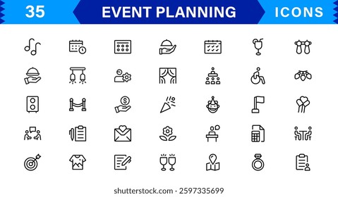 Event Planning Icon Set. High-Quality Icons for Event Organization, Management, Scheduling, and Party Planning Solutions