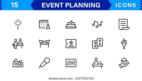 Event Planning Icon Set. High-Quality Icons for Event Organization, Management, Scheduling, and Party Planning Solutions