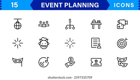 Event Planning Icon Set. High-Quality Icons for Event Organization, Management, Scheduling, and Party Planning Solutions
