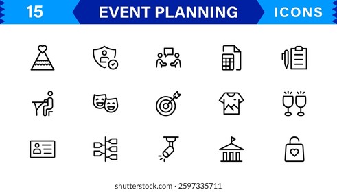 Event Planning Icon Set. High-Quality Icons for Event Organization, Management, Scheduling, and Party Planning Solutions