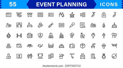 Event Planning Icon Set. High-Quality Icons for Event Organization, Management, Scheduling, and Party Planning Solutions