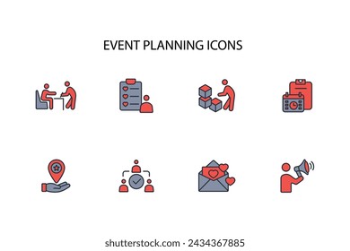 Event planning icon set.vector.Editable stroke.linear style sign for use web design,logo.Symbol illustration.