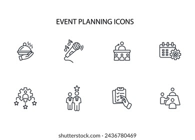 Conjunto de iconos de planificación de eventos.vector.Trazo editable.signo de estilo lineal para su uso en el diseño web,logotipo.Ilustración de símbolo.