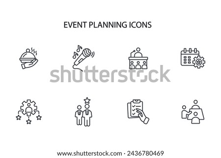 Event planning icon set.vector.Editable stroke.linear style sign for use web design,logo.Symbol illustration.