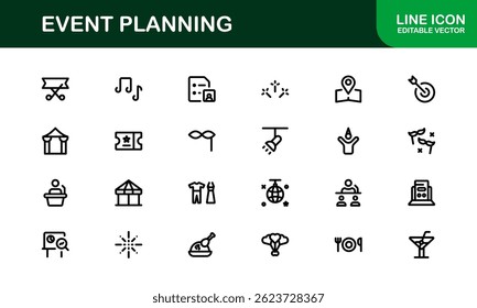 Event Planning Icons Collection for Professional Organizers and Designers – Perfect for Weddings, Parties, Corporate Events, and Celebrations