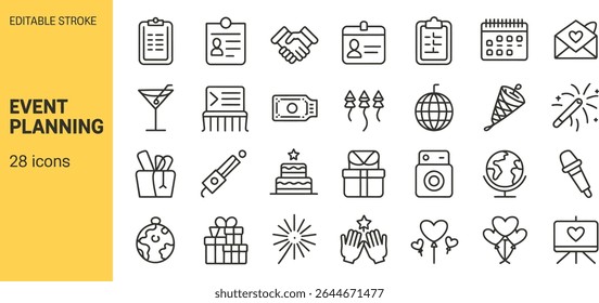 Event planning icons for party celebration and organization