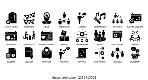 Event planning icons set. Set of editable stroke icons.Vector set of Event planning