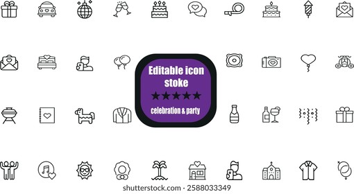 Event planning icons. Simple set of party related vector line Icons