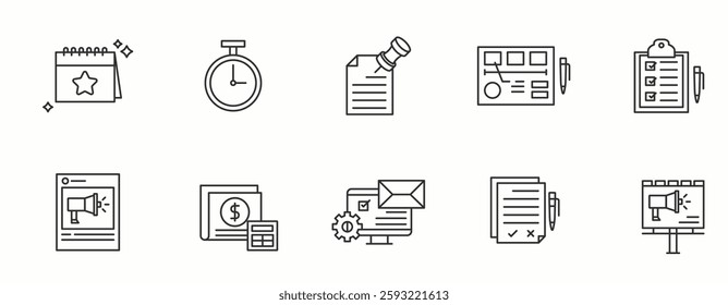 Event Planning line Icon Set. Party, meeting, calendar, organization, conference, business, service . Vector Illustration