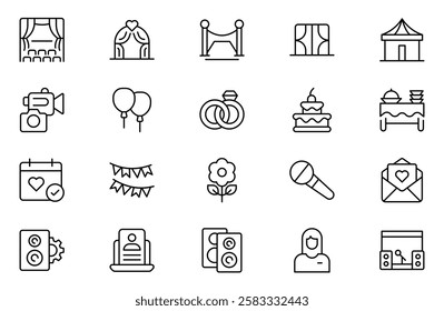 Event Planning outline Icon Set. Stylish and functional icons for organizers, perfect for scheduling, venue management, and event promotion