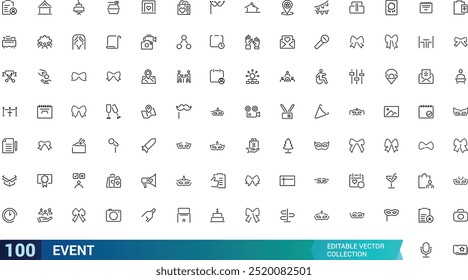 Event planning outline icons collections, Event organisation icons for web and mobile app. Management, wedding, Outline icons collection. editabale stroke icons set.