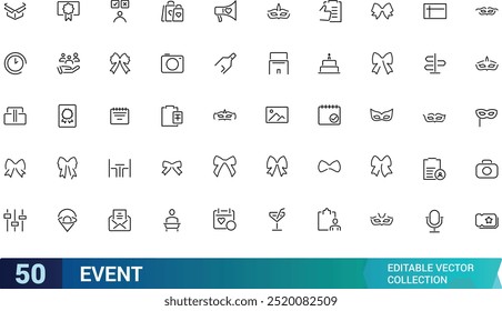 Event planning outline icons collections, Event organisation icons for web and mobile app. Management, wedding, Outline icons collection. editabale stroke icons set.