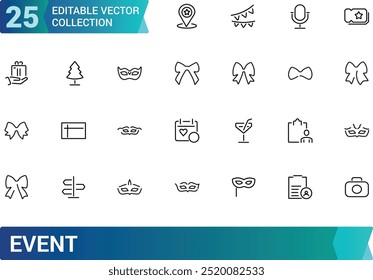 Event planning outline icons collections, Event organisation icons for web and mobile app. Management, wedding, Outline icons collection. editabale stroke icons set.