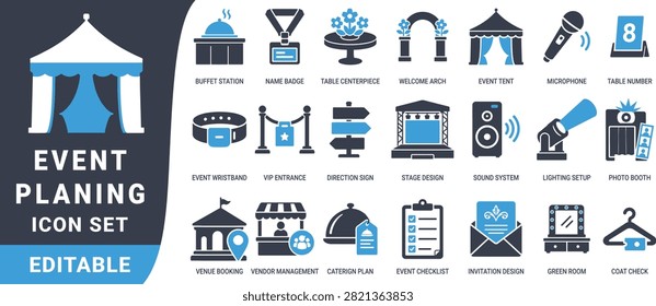 Event planning set with blue and dark gray buffet station