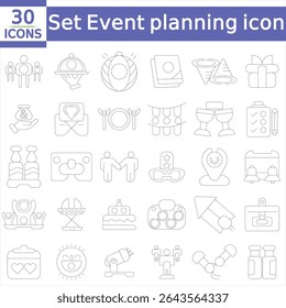 Event planning set of web icons in linear style. Event organisation icons for web and mobile app.