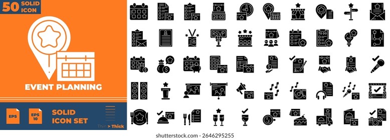 Event Planning Solid Editable Icons set. Vector illustration in modern thin solid style of event planning icons: Management, wedding, entertainment, etc