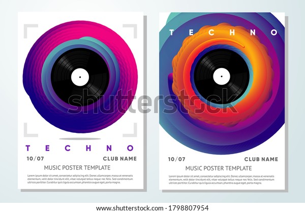 Event poster for music festival. Vinyl record\
with twisted color gradient. Night club flyer template. Vector\
background.