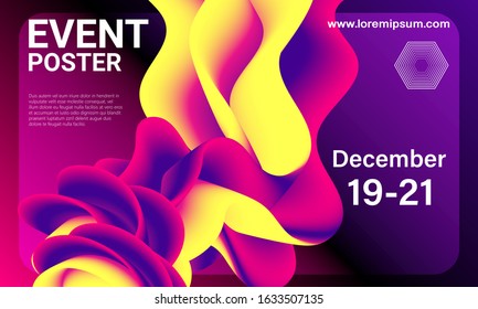 Event poster. Party background. Fluid flow. Futuristic composition. Liquid shapes. Abstract cover design. Vector illustration.