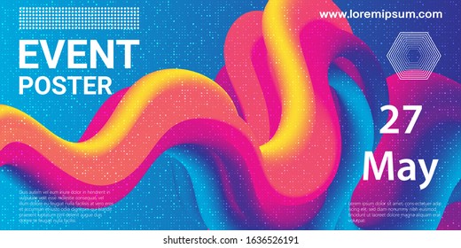 Event poster. Party background. Fluid flow. Futuristic composition. Liquid shapes. Abstract cover design. Vector illustration.