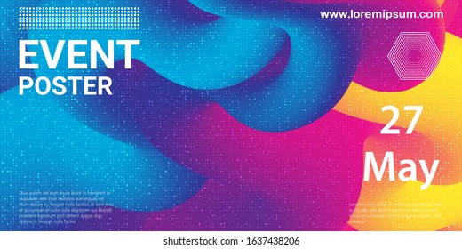 Event poster. Party background. Fluid flow. Futuristic composition. Liquid shapes. Abstract cover design. Vector illustration.