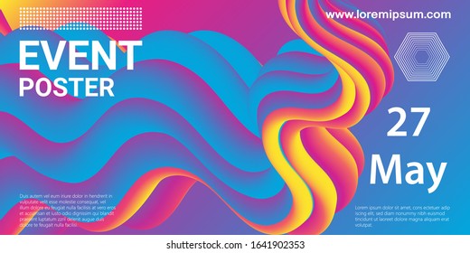 Event poster. Party background. Fluid flow. Futuristic composition. Liquid shapes. Abstract cover design. Vector illustration.