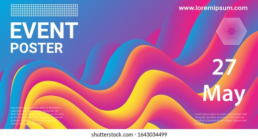 Event poster. Party background. Fluid flow. Futuristic composition. Liquid shapes. Abstract cover design. Vector illustration.