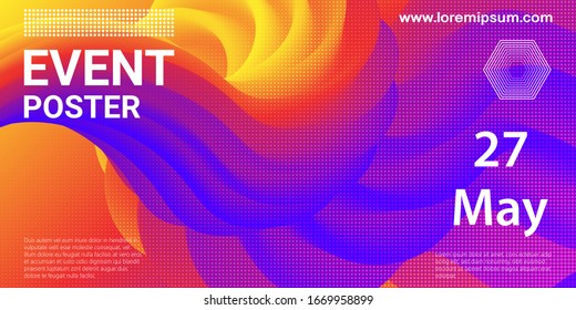 Event poster. Party background. Fluid flow. Futuristic composition. Liquid shapes. Abstract cover design. Vector illustration.