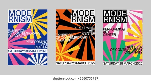 Event poster vector set. Brutalism poster set, Streetwear poster bundle. Futuristic poster flyer for print. Modern brochure for print. Retrofuturism graphic for promo event and music. 