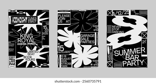 Event poster vector set. Brutalism poster set, Streetwear poster bundle. Futuristic poster flyer for print. Modern brochure for print. Retrofuturism graphic for promo event and music. 