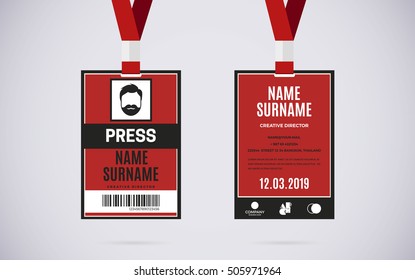 Event Press Id Card Set With Lanyard. Vector Design And Text Template Illustration