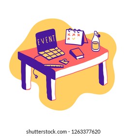 Event schedule concept table 3 colors and shadow flat design website icon or vector art