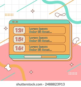 Event Schedule layout design template with unique design style concept. Event Schedule template 90s concept. Vector Illustration.