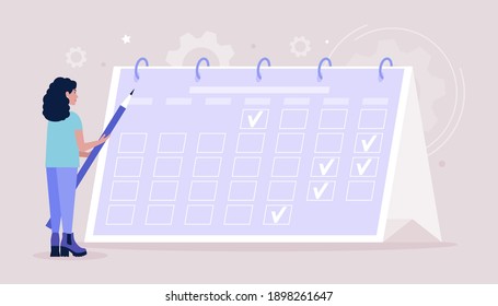 Planificación de la programación de eventos. Concepto de gestión del tiempo. Ilustración de vector plana colorida
