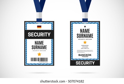 Event Security id card set with lanyard. vector design and text template illustration