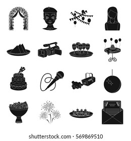 Event service set icons in black style. Big collection of event service vector symbol stock illustration