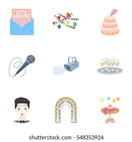 Event service set icons in cartoon style. Big collection of event service vector symbol stock illustration
