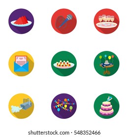 Event service set icons in flat style. Big collection of event service vector symbol stock illustration