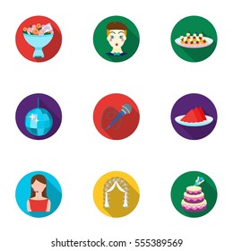 Event service set icons in flat style. Big collection of event service vector symbol stock illustration
