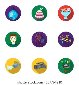 Event service set icons in flat style. Big collection of event service vector symbol stock illustration